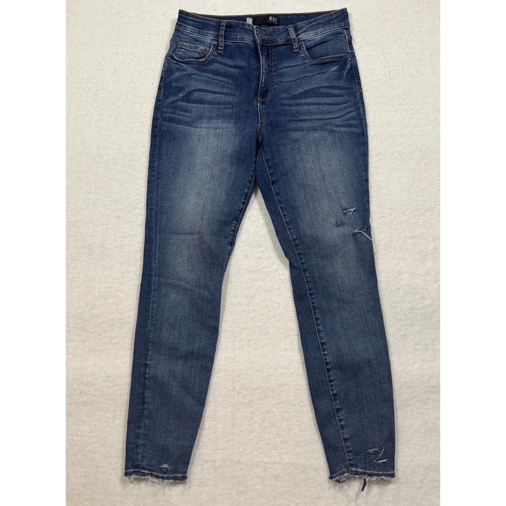 Kut from the Kloth Donna High Rise Ankle Skinny Jeans Blue‎ Distressed Raw Hem 4